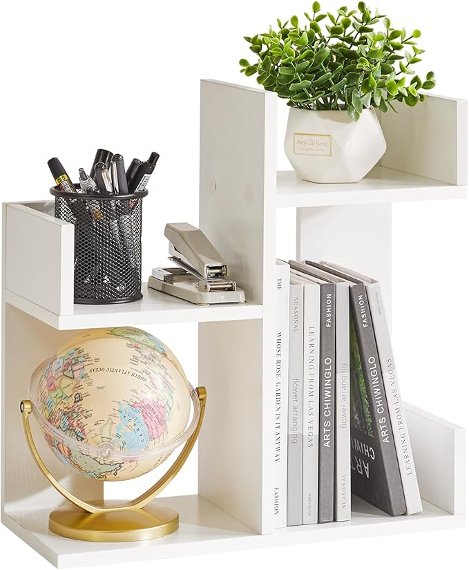 Aibiju Small White Desk Organizer, 2 Tier Tree Cactus Bookshelf, Desktop by Aibijusolidwoodfurniture