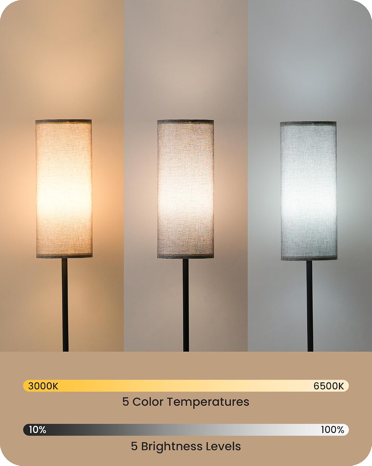 Dimmable Gray Floor Lamp for Living Room with Remote and Foot Switch, Corner ...