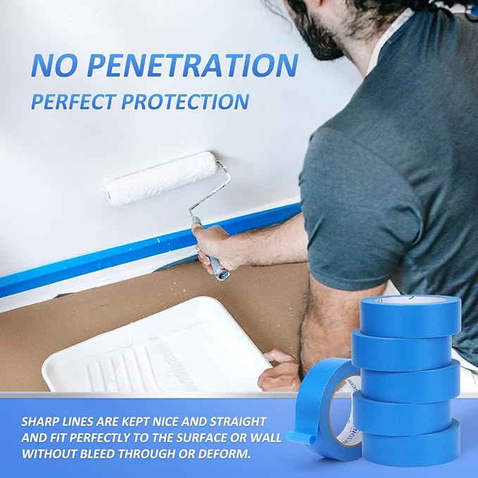 SEBETOW 10 Rolls Painters Tape 1.41 inch Bulk Painter Tape Blue Wide Roll - Image 5