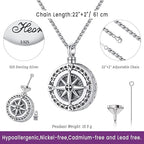 Compass Necklace for Women Men 925 Sterling Silver Pendant Urn Necklaces for - Image 3
