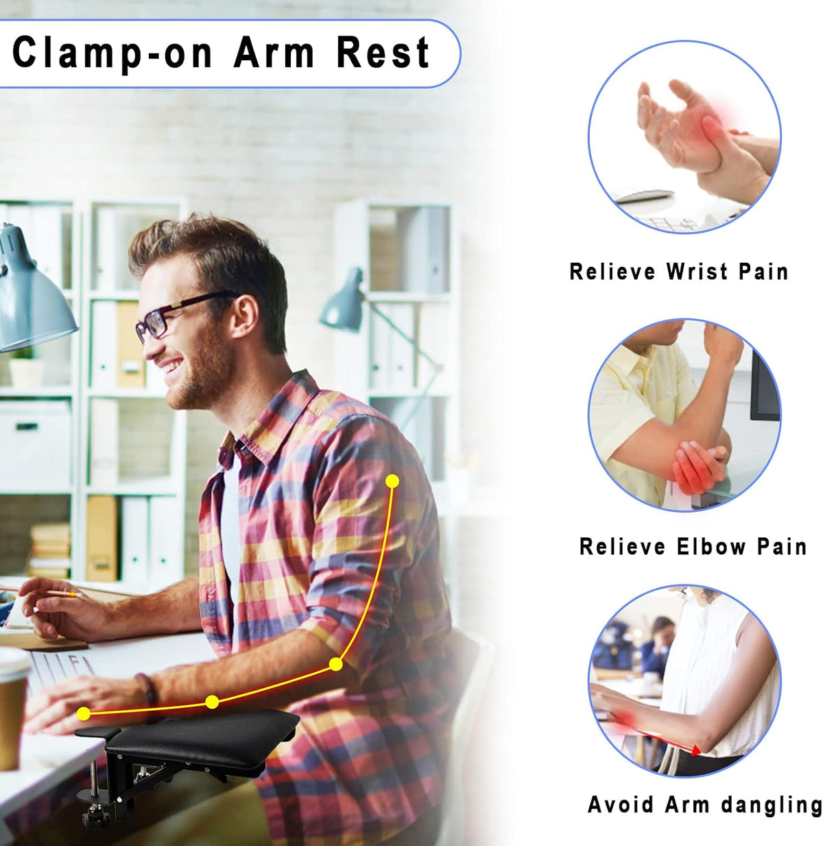 eulps Foldable Arm Rest for Desk, Clamp-On Desk Arm Support Pad with Soft PU ...