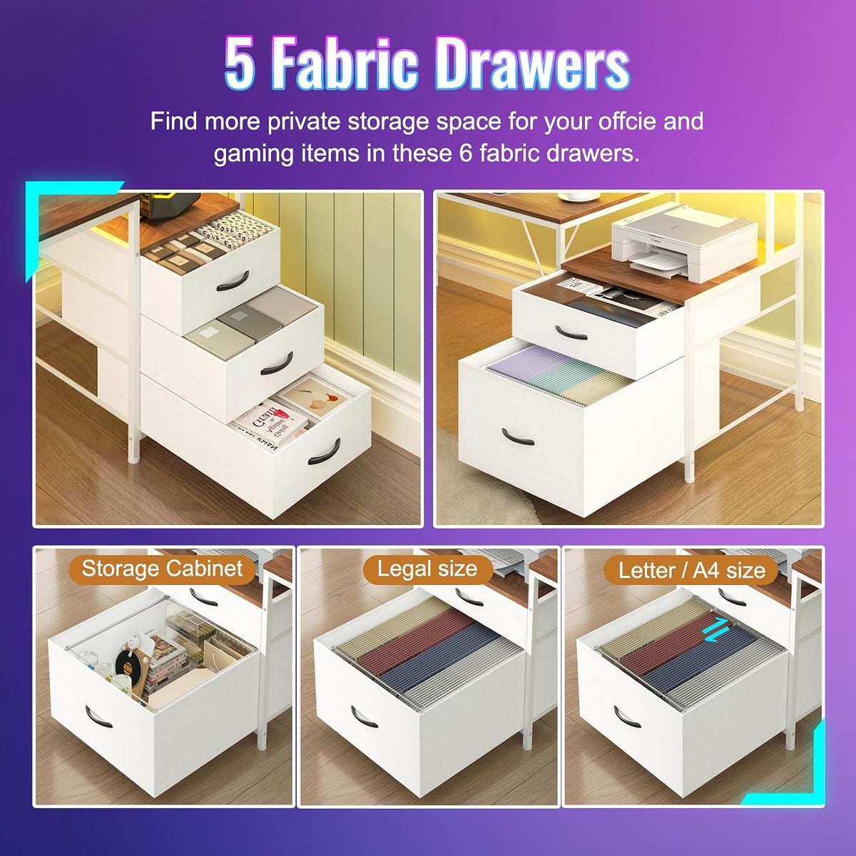 63" Computer Desk with Drawers, Storage Shelves and Printer Stand