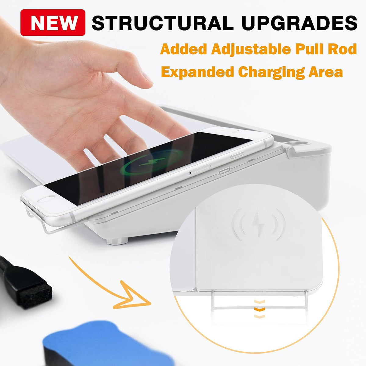 SELEAD Desktop Glass Whiteboard with Wireless Charger and Mirror, White