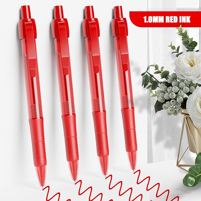 deegtran Pens Bulk, 50 Pack No Bleed Red Ink Click Pens - Image 3