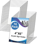 Acrylic Sign Holder 4x6 Inches, 16 Pack Clear Plastic Table Flyer Display Stand by Unknown