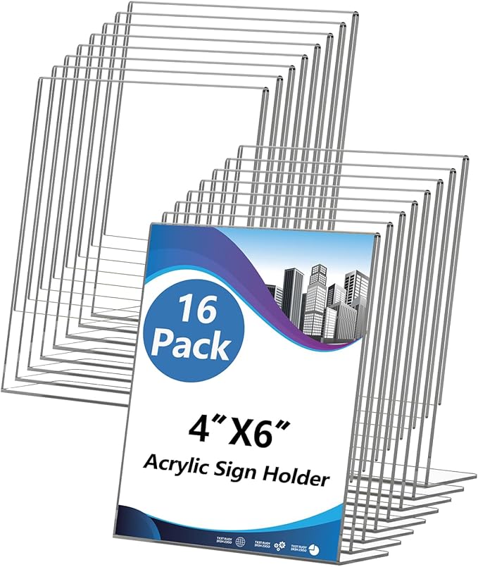 Acrylic Sign Holder 4x6 Inches, 16 Pack Clear Plastic Table Flyer Display Stand by Unknown