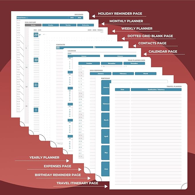 IN-LUXPRO Planner 2026 Daily Weekly and Monthly, 12 Months Spiral Bound - Image 5