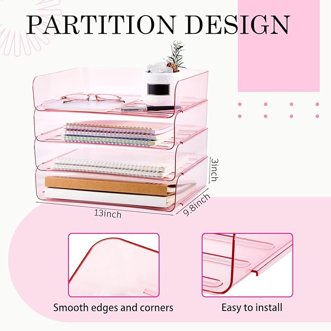 Harloon 4 Tier Acrylic Paper Tray 13 x 9.8 x 3 Inches Stackable Letter Clear - Image 2