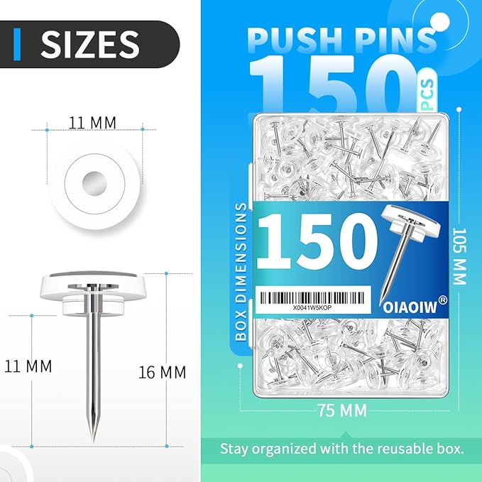 150 PCS Clear Push Pins Tacks Count in Reusable Box - Image 5