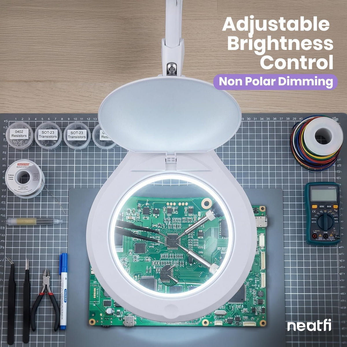 Neatfi Elite LED Magnifying Lamp, 6-Inch 2.25X/4X Lens, Clamp (White)