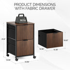 Bonnlo 2 Drawer Mobile File Cabinet, Rolling Fluted Filing Cabinet Under Desk File Cabinet with Wheels, Fabric Drawers Printer Stand for Home Office, Fits Letter Size, Walnut