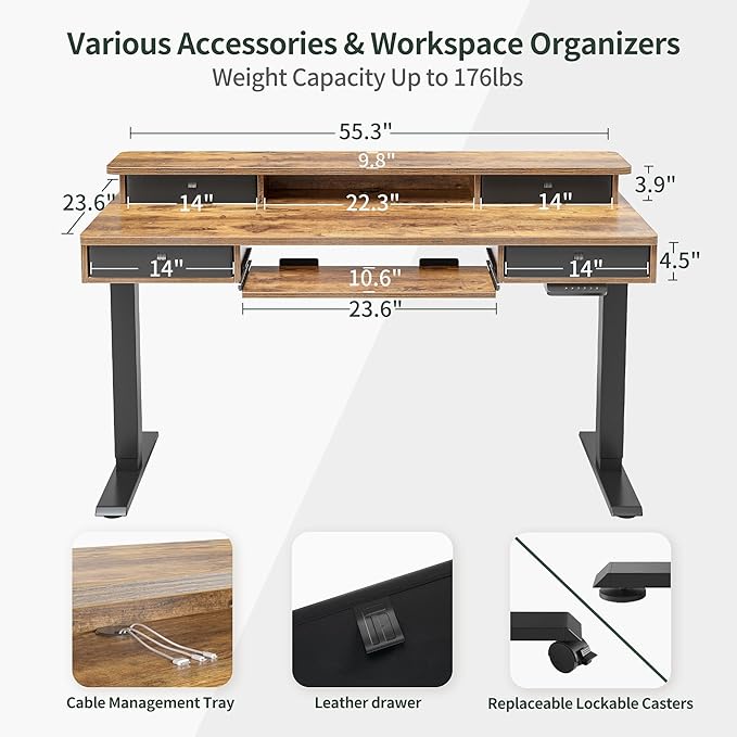 FEZIBO 55'' x 24" Height Adjustable Electric Standing Desk - Image 3
