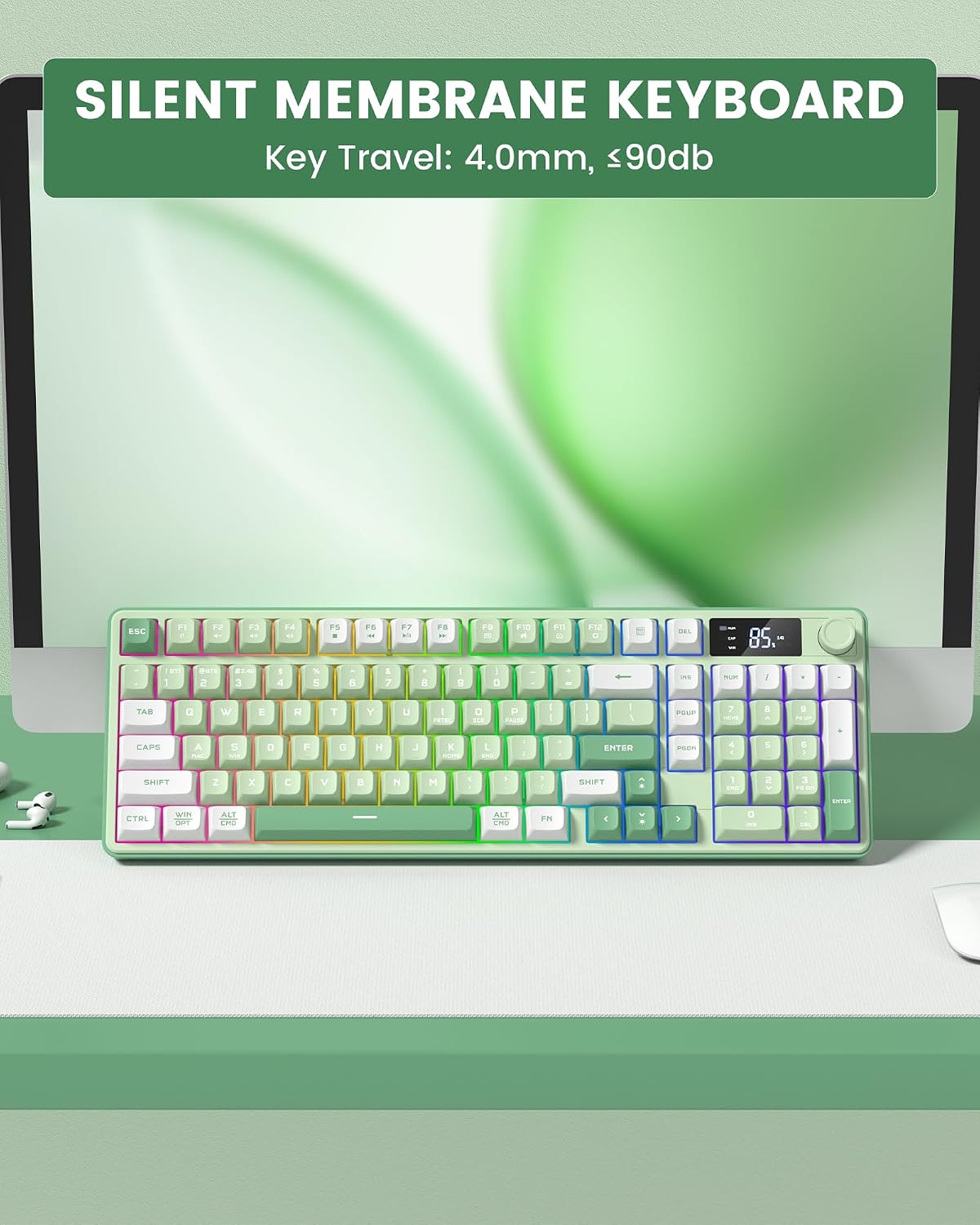Keymatic Gaming Keyboard Wireless Creamy Keyboard with Media Knob & Scree...