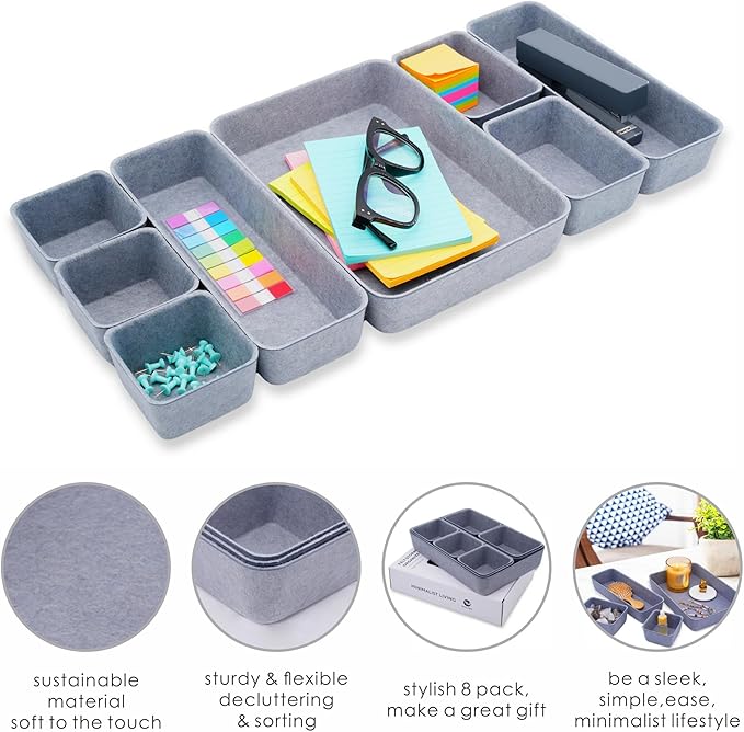 Welaxy Desk Drawer Organizer Tray, 8-Piece Felt Storage Drawer Dividers - Image 6