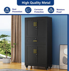 Ckzbx Metal Garage Storage Cabinet with Locking Drawers and Adjustable Shelves,71" H Rolling Tool Storage with Wheels for Garage,Office (Black)
