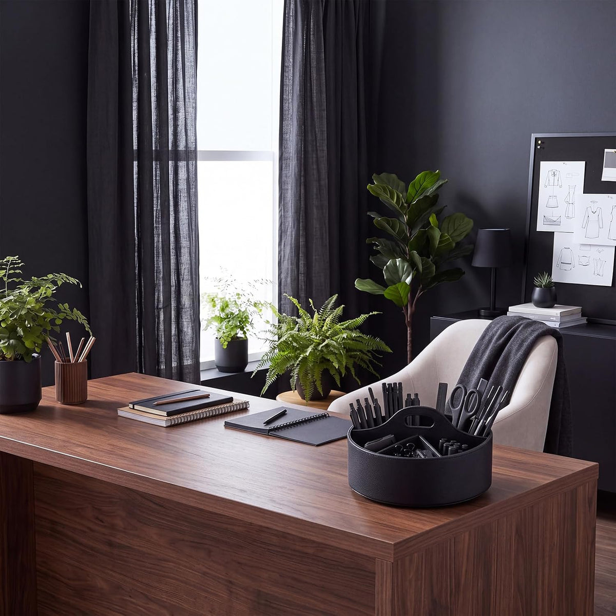 Aesthetic PU Leather Rotating Desk Storage Organizer, Black