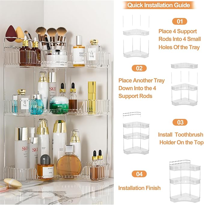 SUNZOS 3-Tier Corner Bathroom Counter Organizer, Bathroom Organizer Countertop - Image 6