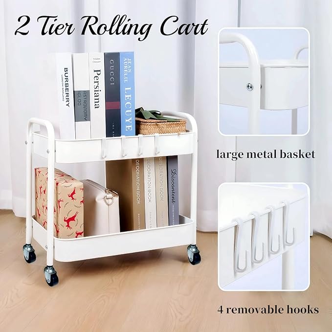 Ufriandz Under Desk Storage Cart 2 Tier Utility Rolling Cart - Image 8