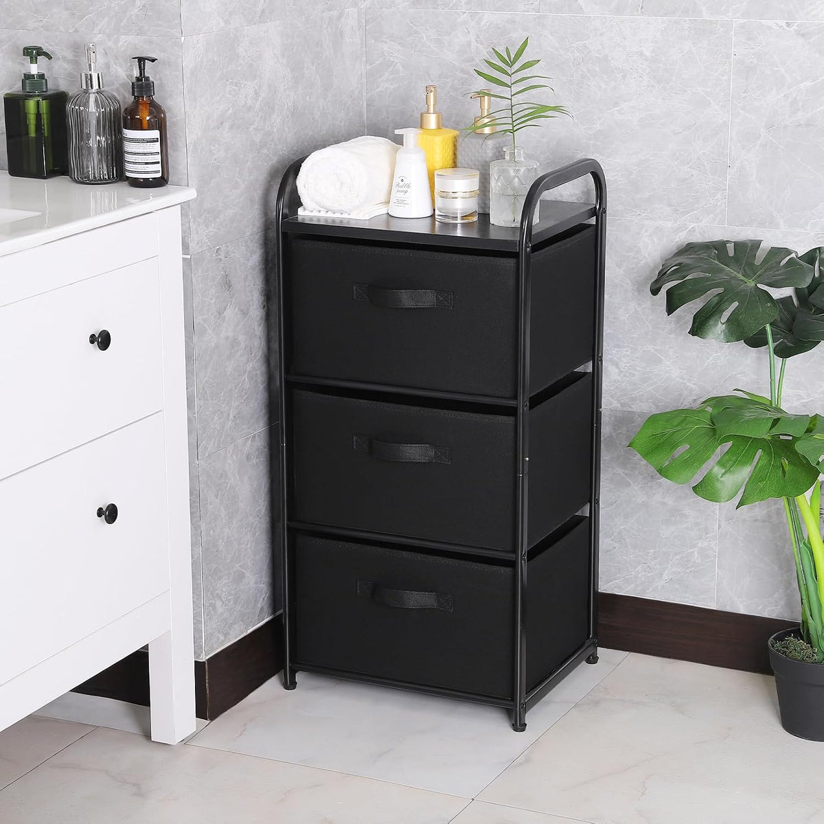 MAX Houser Dresser Storage with 3 Fabric Drawers, Black