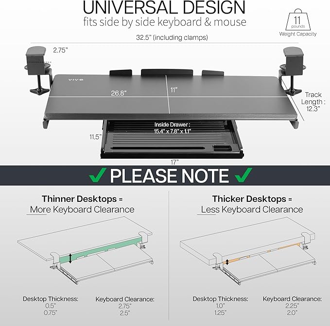 VIVO Large Keyboard Tray Under Desk Pull Out Platform - Image 3