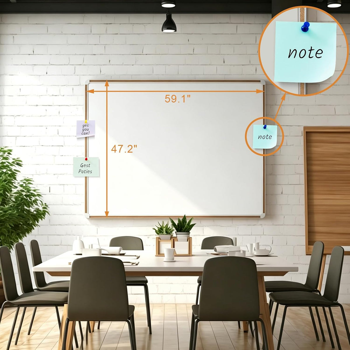 Large Magnetic White Board for Wall,Aluminum & Cork Strip Frame Whiteboar...