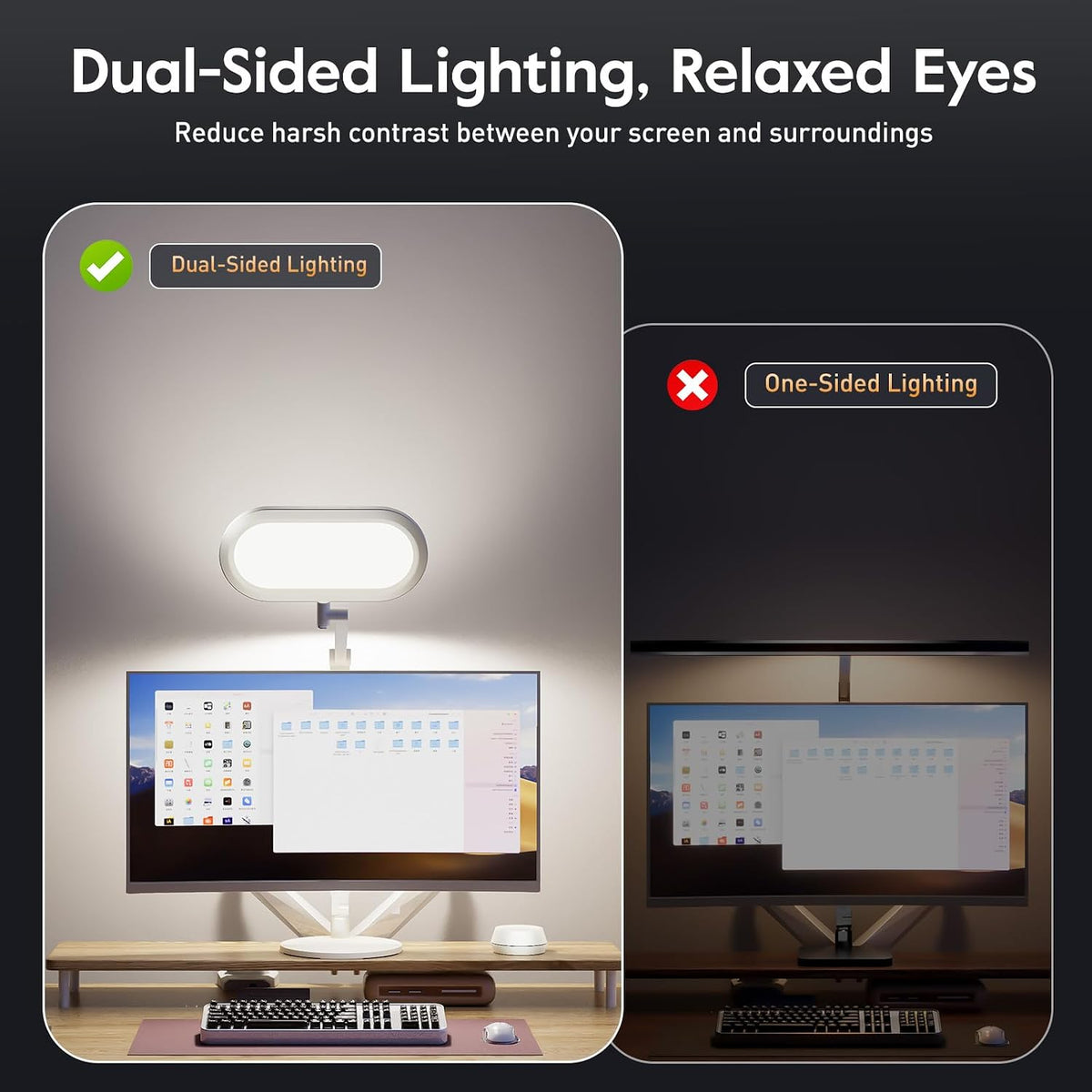LitONES Premium LED Desk Lamp, Dual-Sided Soft Lighting with Knob Remote