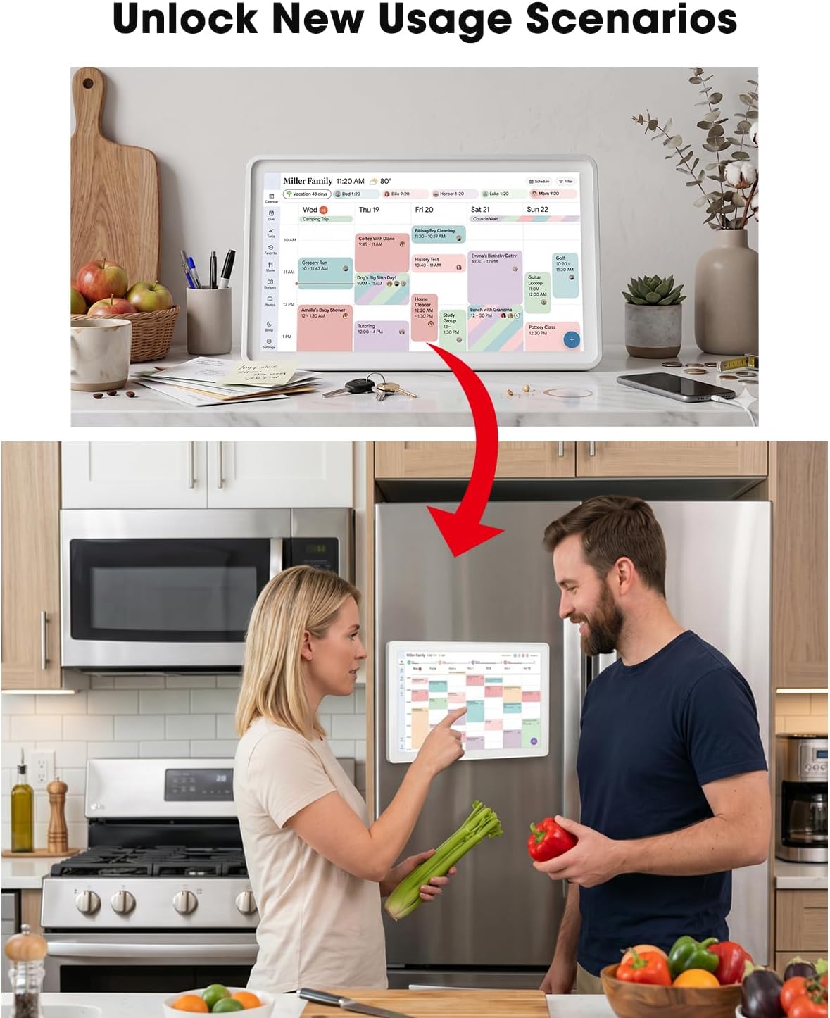 Magnetic Mount for Skylight Calendar 15” (Gen 2), Refrigerator Metal Surface Adapter with Dual Magnets, White Back Plate Stand Accessory for Kitchen Command Center
