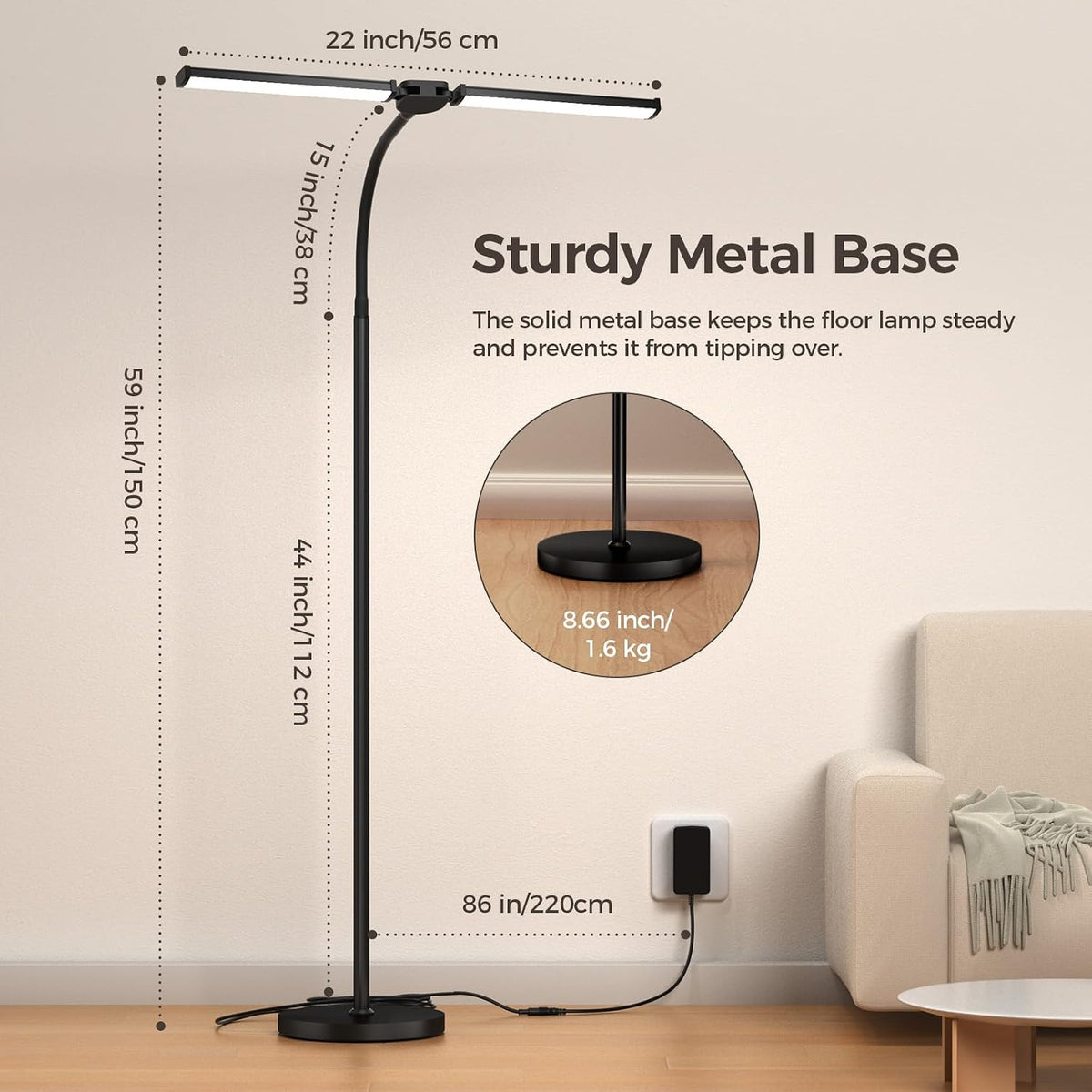 led floor lamp for living room,bright reading lamps, side view