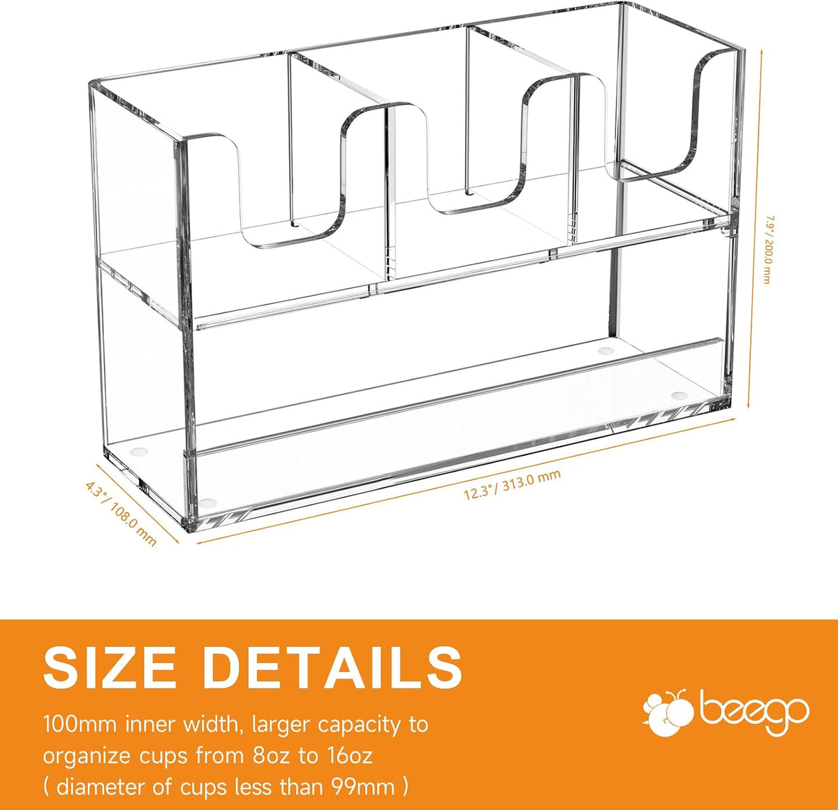 Beego 4-Compartment Cup Holder for Countertop - 2-Tier Clear Acrylic Cup Disp...