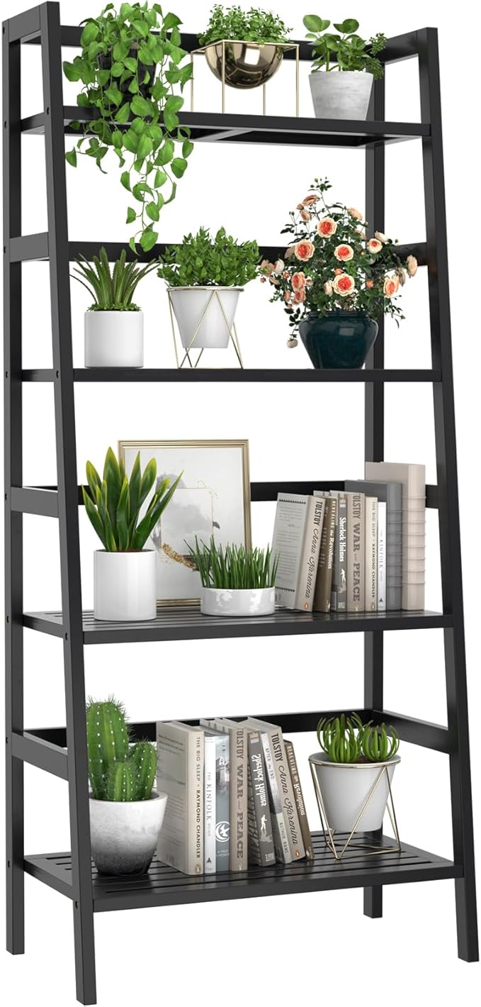 Homykic Bamboo Bookshelf 4-Tier Ladder Shelf, 49.2” Freestanding Open Bookcase by Homykic