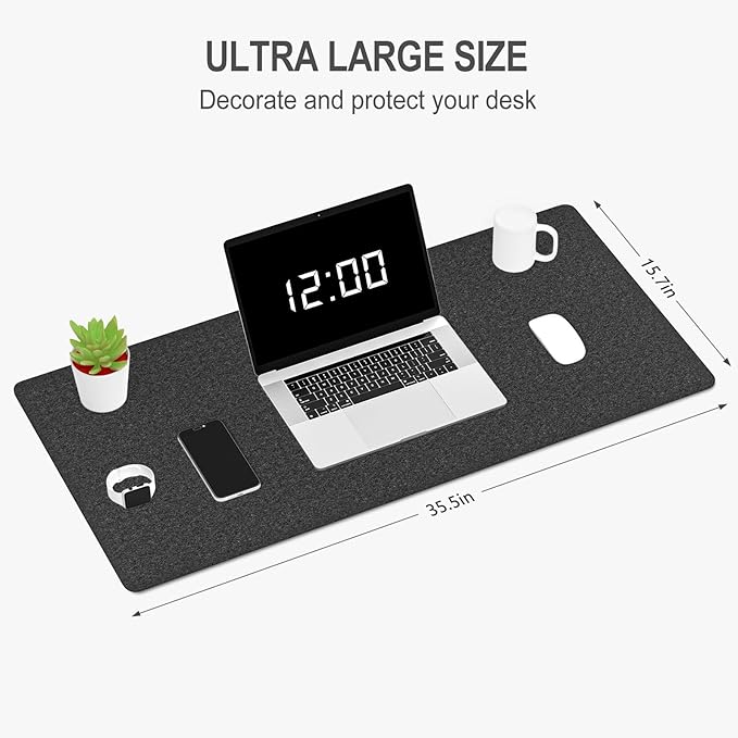 Auhoahsil Felt Desk Mat, Minimalist Large Mouse Pad XXL 35.5 x 15.7 in - Image 2