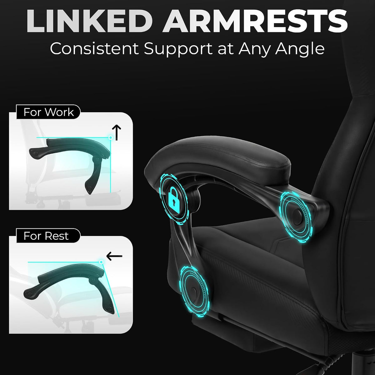N-GEN GAMING Big & Tall Gaming Chair, Footrest, Lumbar Support, Dark Black