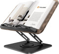 Tounee Book Stand, 360° Rotating Reading Book Holder, Adjustable Cookbook Holder for Reading Hands-Free, Foldable Desktop Recipe Book Stand with Protective Page Clips, Fits All Books - Black