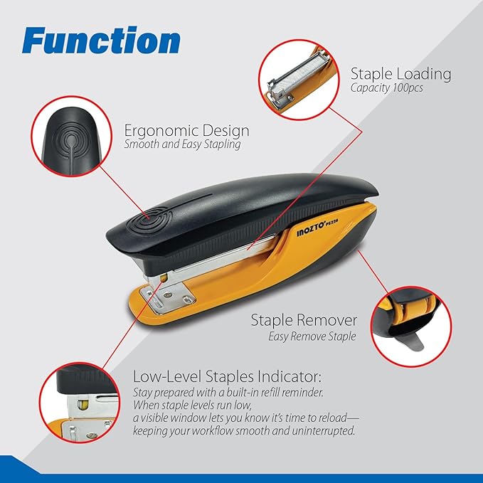 INOZTO Ergonomic Stapler, 20 Sheet Capacity & 100 Staples Storage, - Image 4