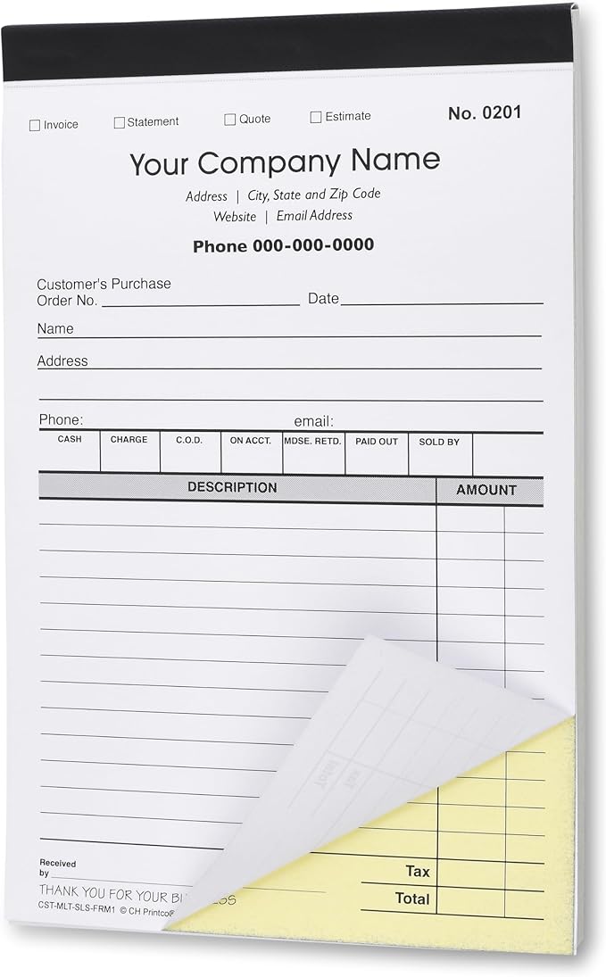 Custom Sales, Personalized Multipurpose Duplicate Carbonless Form by CH+Printco