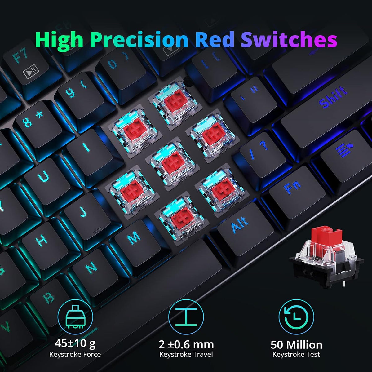 Redragon Mechanical Gaming Keyboard with Red Switches, Wired Keyboard Mechani...