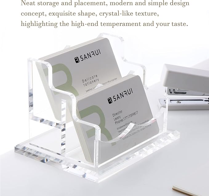 YUXUN Clear Acrylic 2-Tier Business Card Holder – 2-Slot Desk Organizer - Image 6