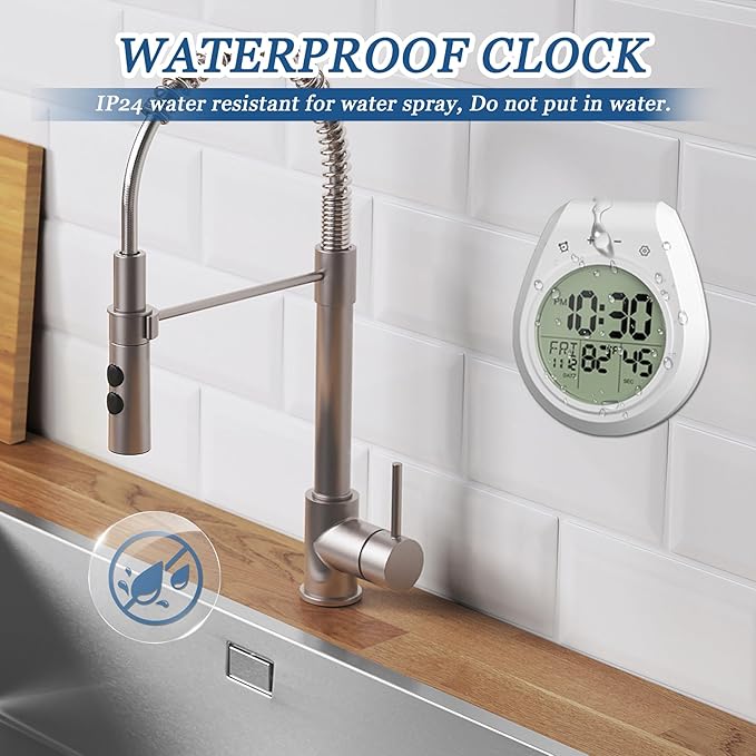 USAOSHOP Bathroom Clock Waterproof Shower Timer, Digital Wall Clock - Image 3