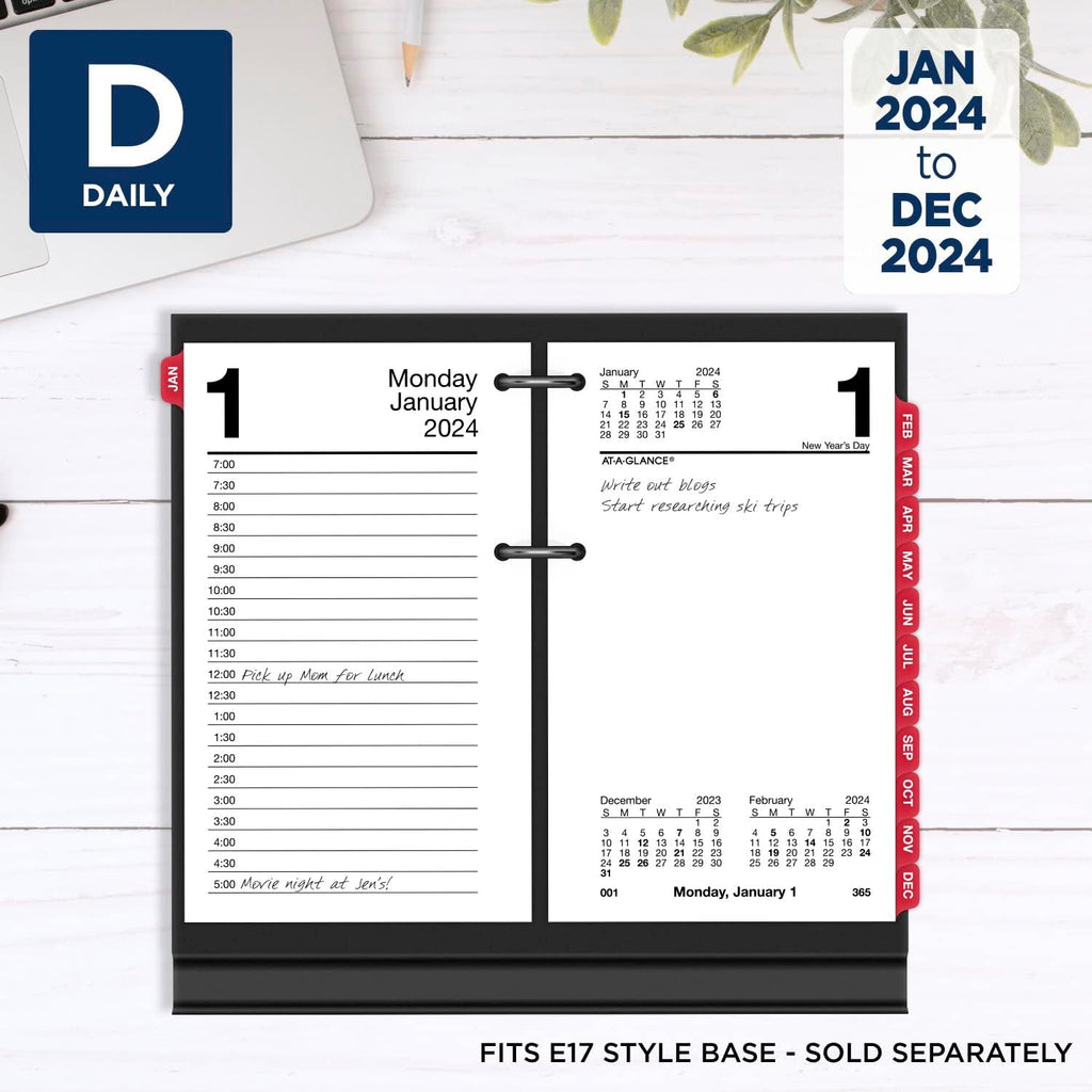 AT-A-GLANCE 2024 Daily Desk Calendar Refill, 3-1/2" x 6", Standard, Loose-Leaf, with Monthly Tabs (E717T5024)