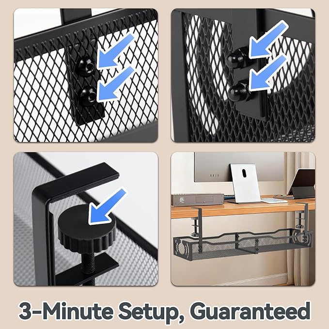 Cable Management, 25.3'' Under Desk Cable Management Tray No Drill, Metal Cable - Image 6