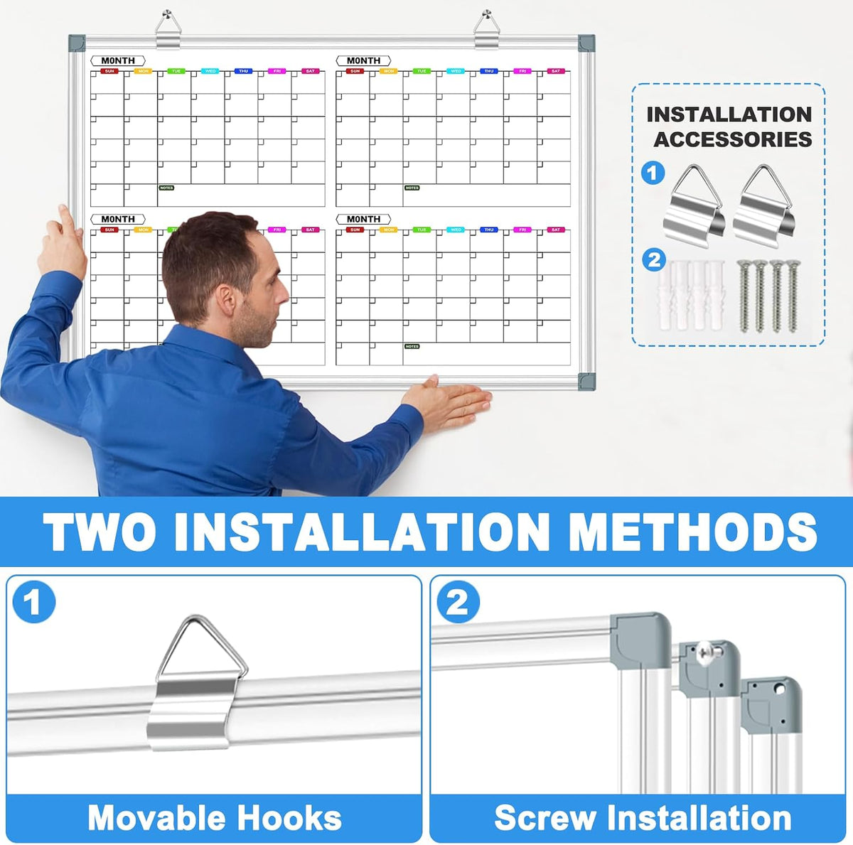 4 Month Calendar Whiteboard for Hanging Wall Mount, 36" x 24"