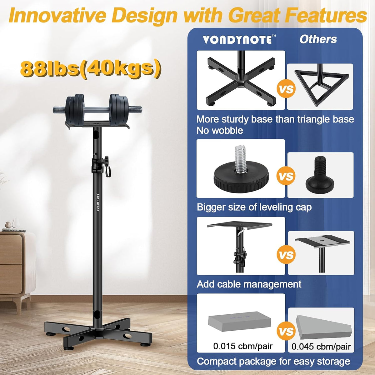 Vondynote Studio Monitor Stands Speaker Stands Pair with Cable Management