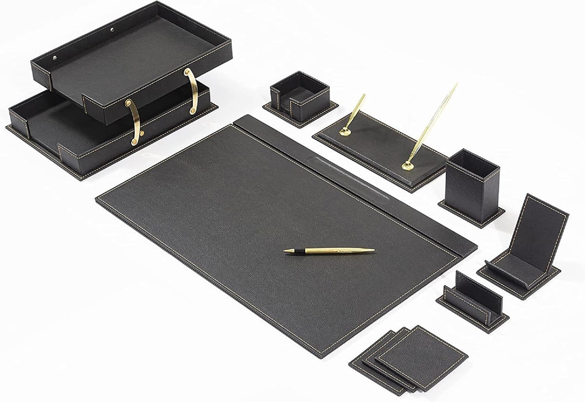 MOOGCO 12-Piece Leather Desk Set — Desk Pad 23.2" x 15.4", Double D...