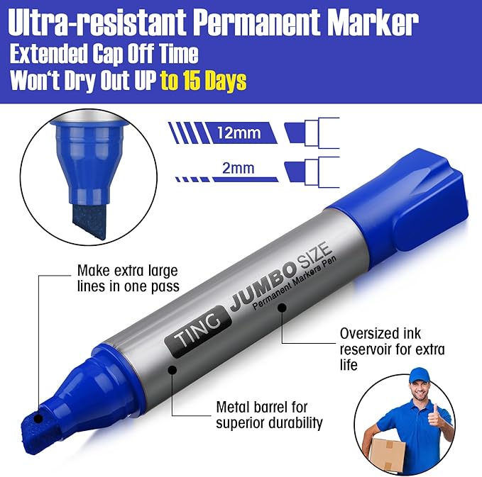 Fuutreo 32 Pcs Jumbo Permanent Markers Bulk Large Chisel Tip Permanent Markers - Image 4