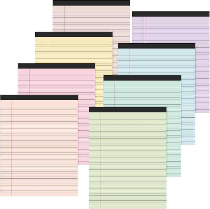 Fuutreo 8 Pcs 8.5'' x 11'' Colored Legal Pad Writing Pads Narrow Ruled 50 by Fuutreo