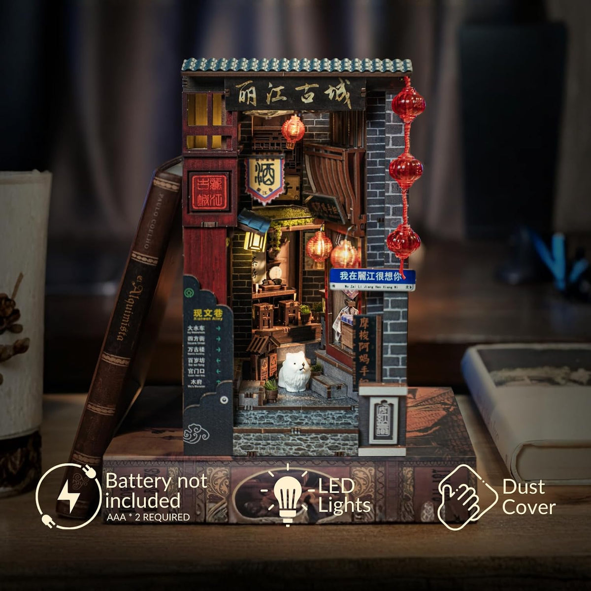 Lijiang Ancient Town DIY 3D Wooden Booknook for Adults, Teens and Book Lovers, Bookshelf Insert Library Decor, Creative Gift for Family, Friends, and Elderly