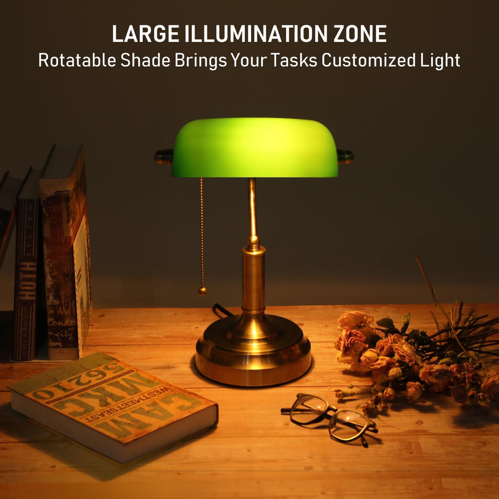 torchstar green glass bankers desk lamp with pull showing dimensions