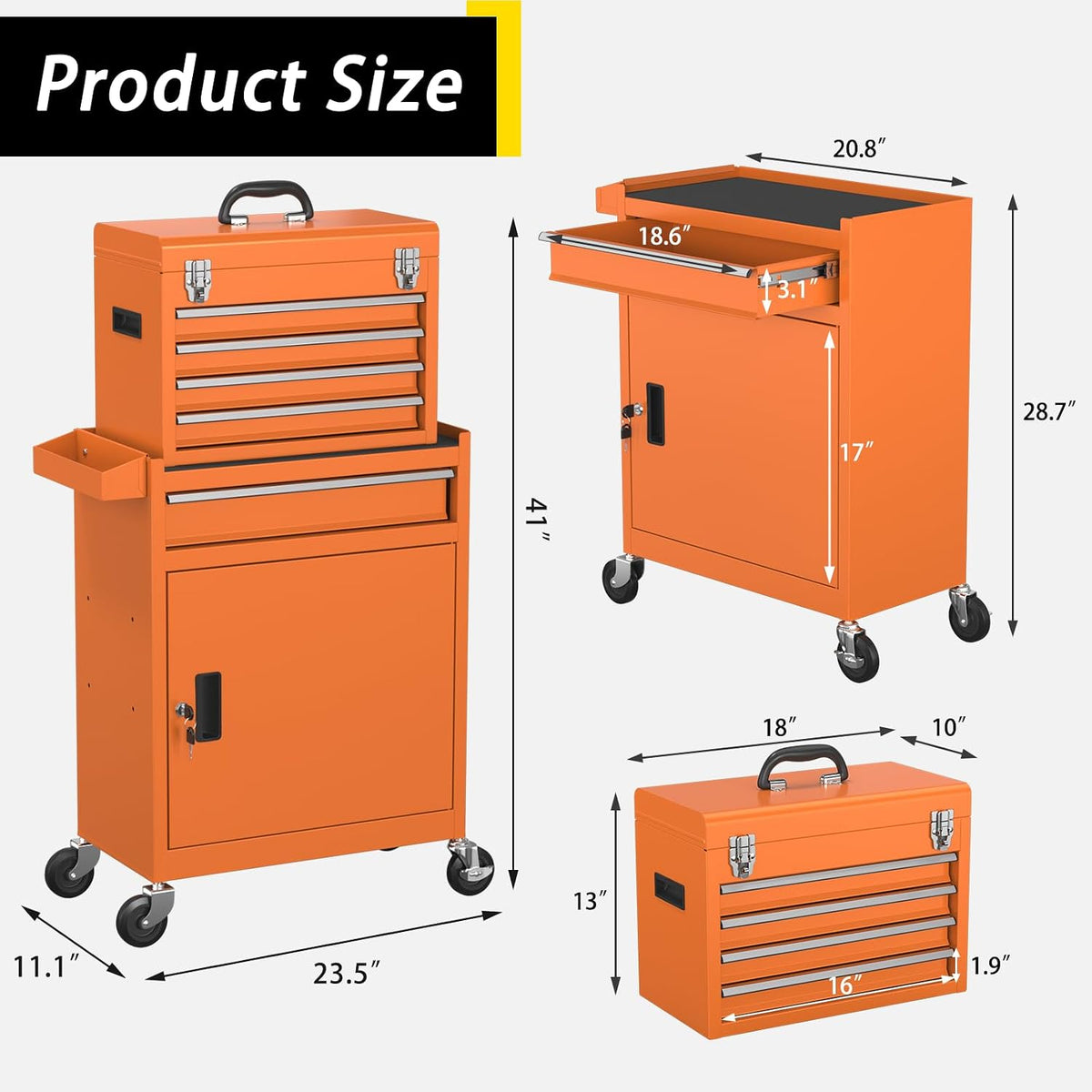 5 Drawer Rolling Tool Chest, Large Capacity Rolling Tool Box with Wheels, Loc...