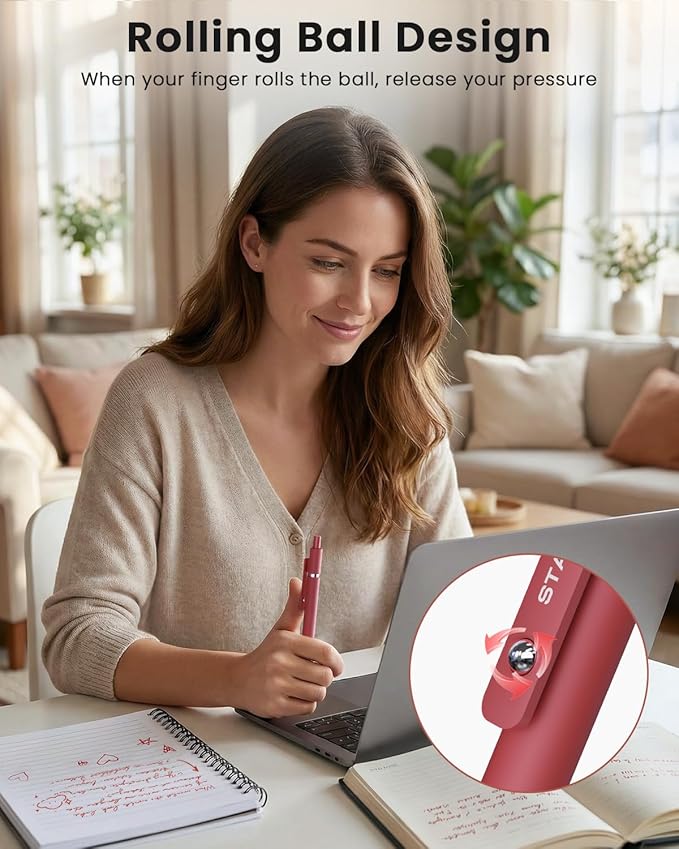 STAGEEK Red Gel Pens, Fine Point Retractable Smooth Writing Pens - Image 5