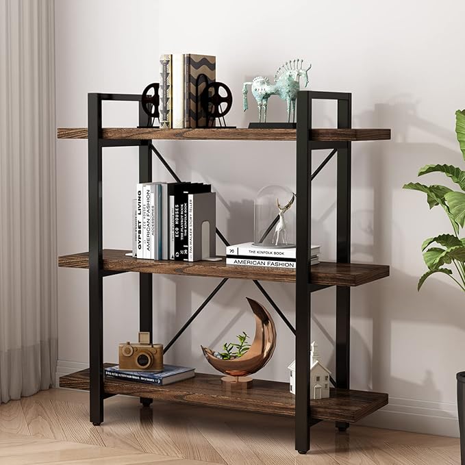 3 Tier Bookshelf Modern Rustic Open Bookshelf Office Solid Wood Bookcase and by AY-AOYUAN